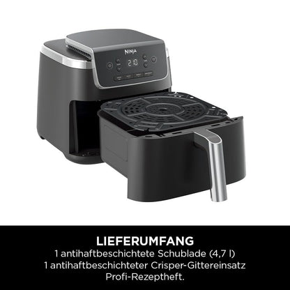 Ninja PRO Air Fryer Heißluftfritteuse, 4,7L Airfryer, Einzelkorb-Heißluftfritteuse, 4-in-1, für 1-2 Portionen, Digital, Kochen aus dem Gefrorenen, Antihaft-Schublade & Crisper Korb, Schwarz AF140EU