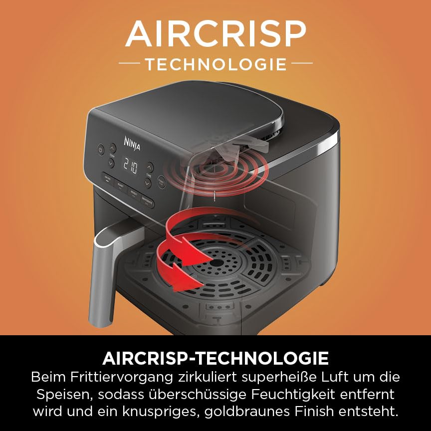 Ninja PRO Air Fryer Heißluftfritteuse, 4,7L Airfryer, Einzelkorb-Heißluftfritteuse, 4-in-1, für 1-2 Portionen, Digital, Kochen aus dem Gefrorenen, Antihaft-Schublade & Crisper Korb, Schwarz AF140EU