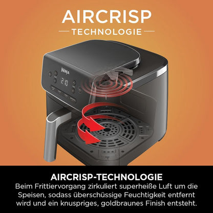 Ninja PRO Air Fryer Heißluftfritteuse, 4,7L Airfryer, Einzelkorb-Heißluftfritteuse, 4-in-1, für 1-2 Portionen, Digital, Kochen aus dem Gefrorenen, Antihaft-Schublade & Crisper Korb, Schwarz AF140EU