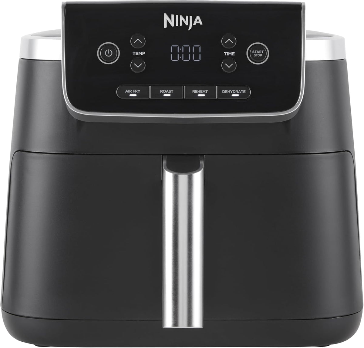 Ninja PRO Air Fryer Heißluftfritteuse, 4,7L Airfryer, Einzelkorb-Heißluftfritteuse, 4-in-1, für 1-2 Portionen, Digital, Kochen aus dem Gefrorenen, Antihaft-Schublade & Crisper Korb, Schwarz AF140EU
