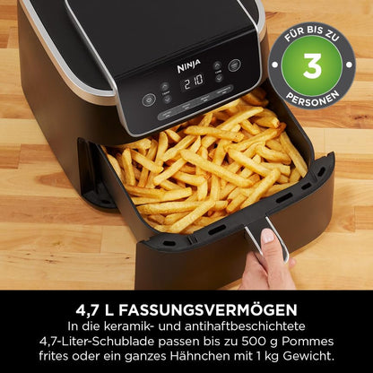 Ninja PRO Air Fryer Heißluftfritteuse, 4,7L Airfryer, Einzelkorb-Heißluftfritteuse, 4-in-1, für 1-2 Portionen, Digital, Kochen aus dem Gefrorenen, Antihaft-Schublade & Crisper Korb, Schwarz AF140EU