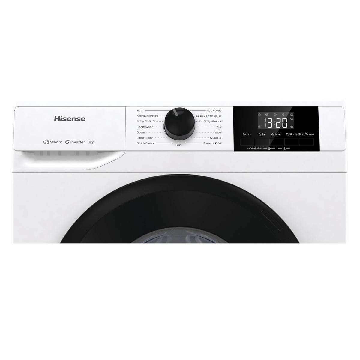 Hisense WF1G7021BW Freestanding 7 KG-Front Load Durable Inverter Washing Machine, Steam Wash-Quick Wash-15 Washing Programs-1200 RPM-White-Energy Rating B