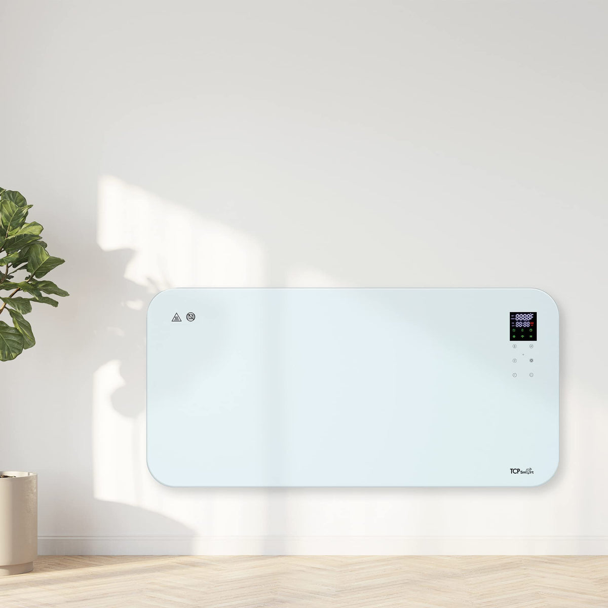 TCP Smart Glass Panel Heater 2000w White with App, WiFi, 2 Heat Modes, Voice Control Works with Alexa, Google Home & Siri Shortcuts, Wall Mounted or Portable, LED Display, Smart Schedules & Timers