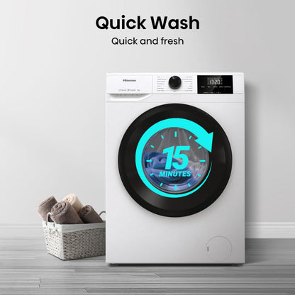 Hisense WF1G7021BW Freestanding 7 KG-Front Load Durable Inverter Washing Machine, Steam Wash-Quick Wash-15 Washing Programs-1200 RPM-White-Energy Rating B