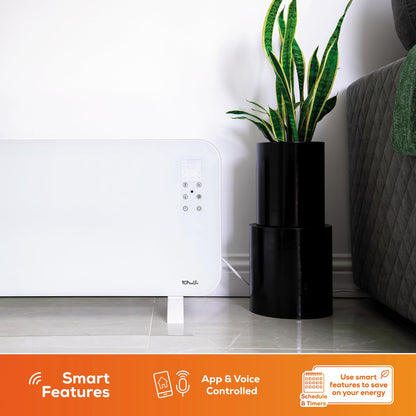 TCP Smart Glass Panel Heater 2000w White with App, WiFi, 2 Heat Modes, Voice Control Works with Alexa, Google Home & Siri Shortcuts, Wall Mounted or Portable, LED Display, Smart Schedules & Timers