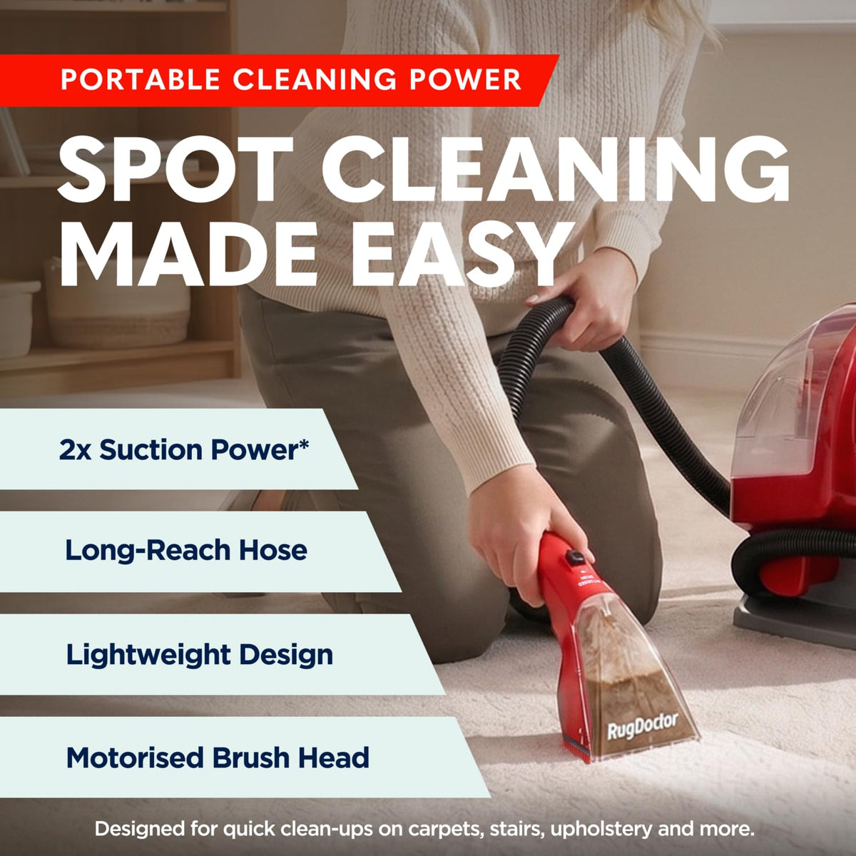 Rug Doctor Portable Spot Cleaner (1100W) | The Telegraph’s 2025 “Best Buy” - 2X Suction - Motorised Brush - Handheld Tools for Carpets, Sofas, Stairs, Cars and Soft Furnishings