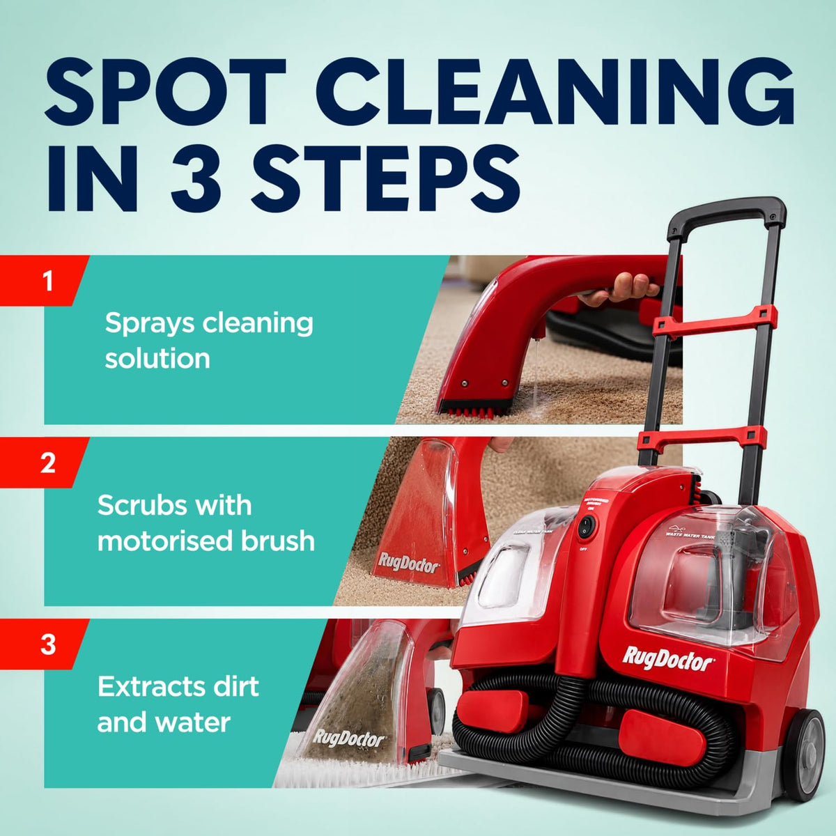 Rug Doctor Portable Spot Cleaner (1100W) | The Telegraph’s 2025 “Best Buy” - 2X Suction - Motorised Brush - Handheld Tools for Carpets, Sofas, Stairs, Cars and Soft Furnishings