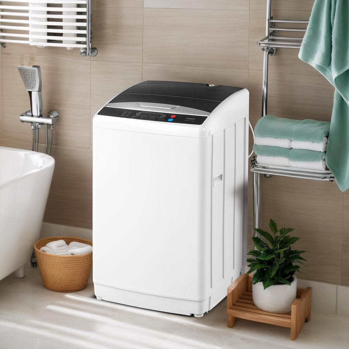 ROVSUN 25LBS Portable Washing Machine, Full-Automatic Electric Laundry Machine with Stainless Steel Drum, Compact Washer and Spin Dryer Combo with Drain Pump for Home, Apartment