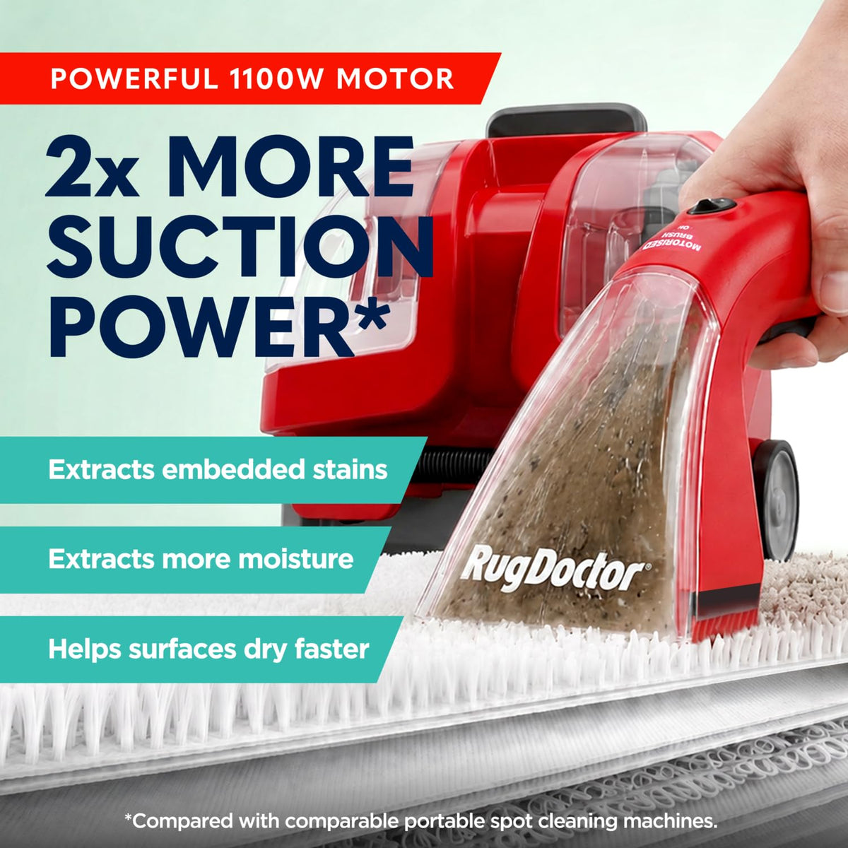 Rug Doctor Portable Spot Cleaner (1100W) | The Telegraph’s 2025 “Best Buy” - 2X Suction - Motorised Brush - Handheld Tools for Carpets, Sofas, Stairs, Cars and Soft Furnishings