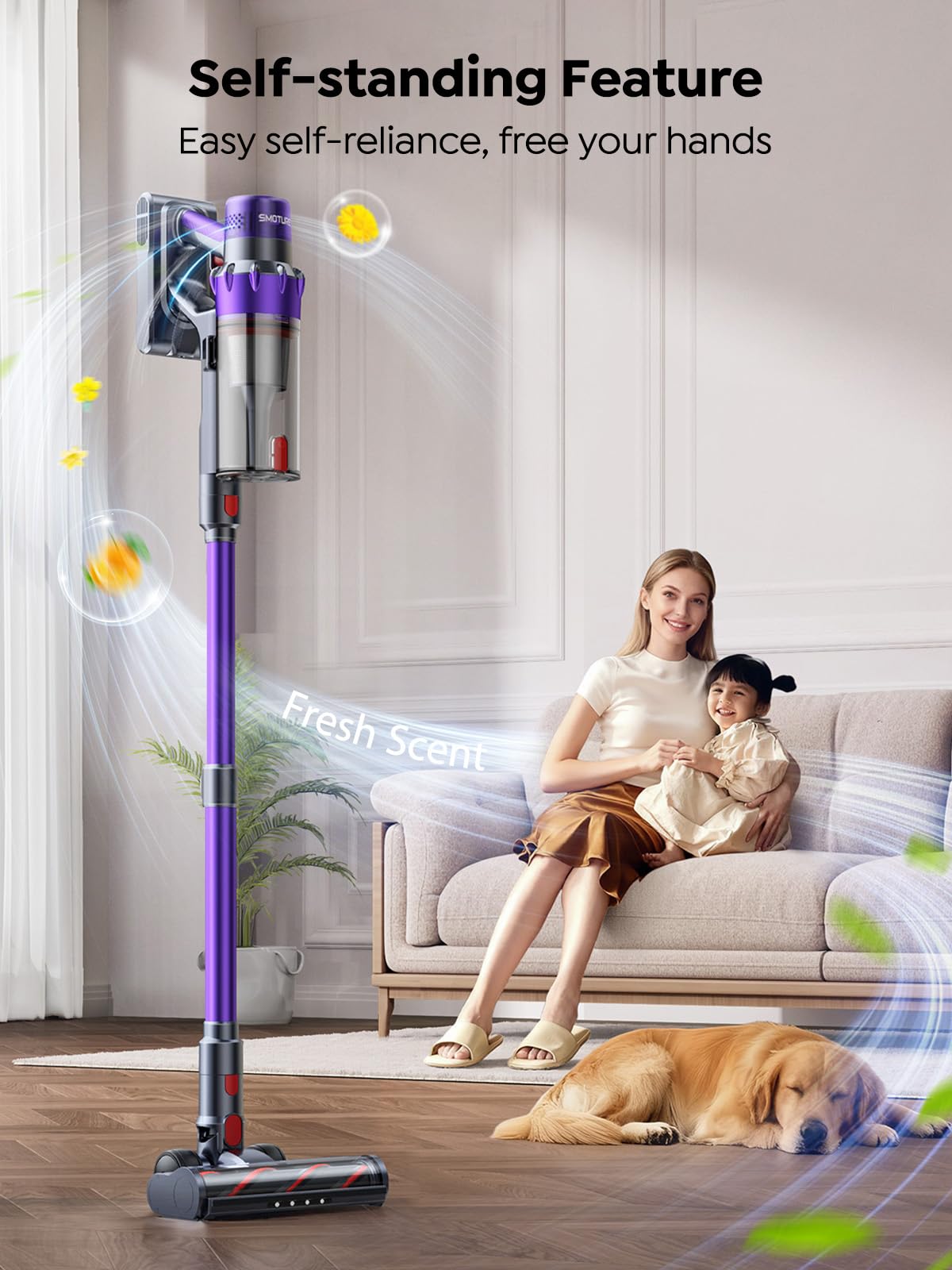 SMOTURE Cordless Vacuum Cleaner,55KPa Powerful Stick Vacuum Cleaner with 650W Motor,70 Min Runtime,Auto Mode,Detachable Battery,LED Touch Screen,Vacuum Cleaner for Pet Hair,Carpet,Hard Floor,Stair&Car