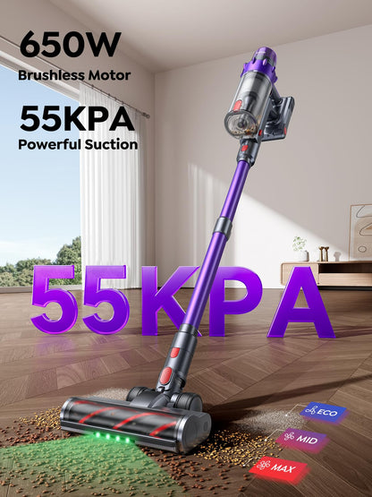 SMOTURE Cordless Vacuum Cleaner,55KPa Powerful Stick Vacuum Cleaner with 650W Motor,70 Min Runtime,Auto Mode,Detachable Battery,LED Touch Screen,Vacuum Cleaner for Pet Hair,Carpet,Hard Floor,Stair&Car