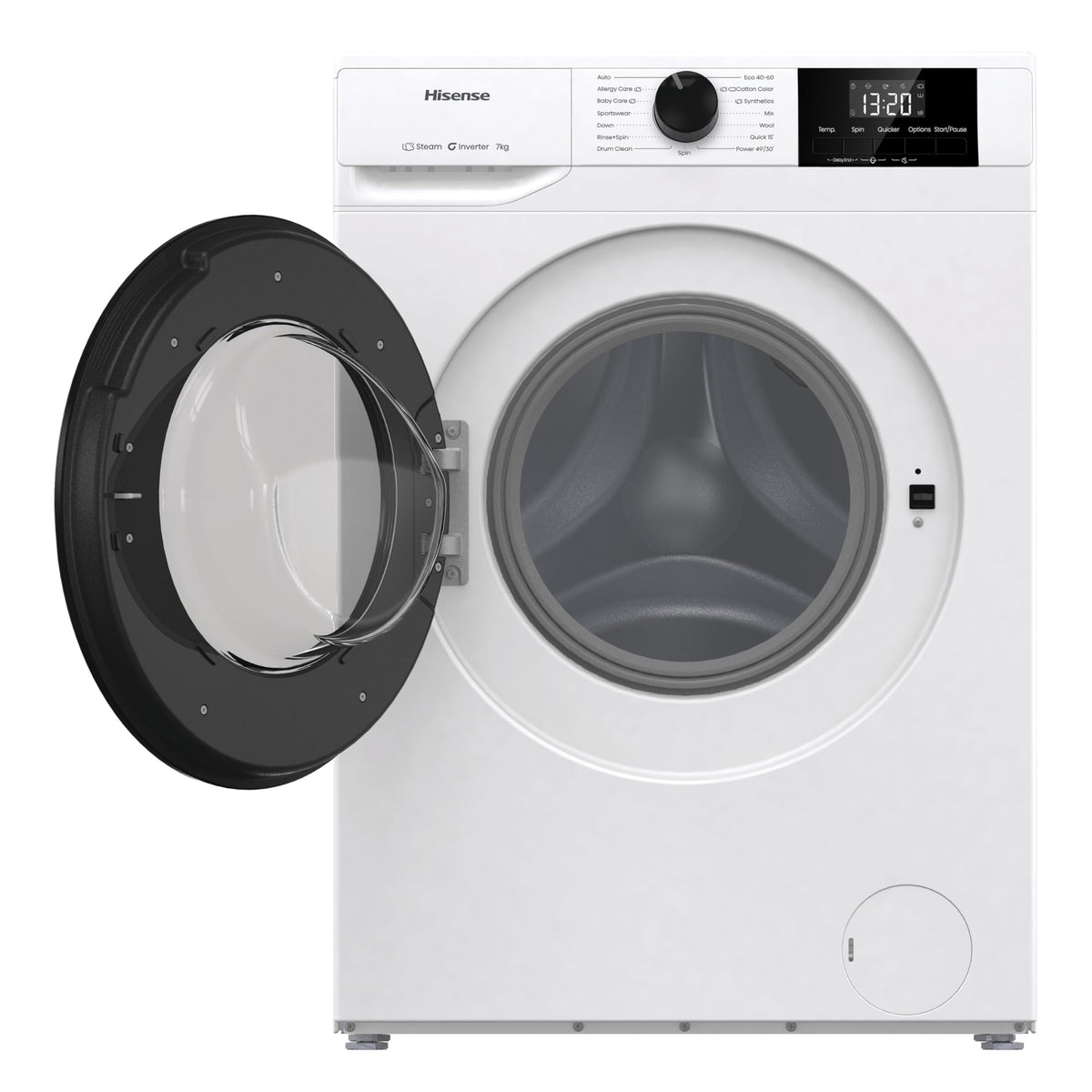 Hisense WF1G7021BW Freestanding 7 KG-Front Load Durable Inverter Washing Machine, Steam Wash-Quick Wash-15 Washing Programs-1200 RPM-White-Energy Rating B