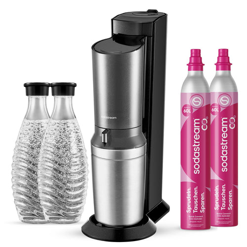 SodaStream Crystal 3.0 Wassersprudler mit 2x Quick-Connect CO2-Zylinder und 2x Glaskaraffen