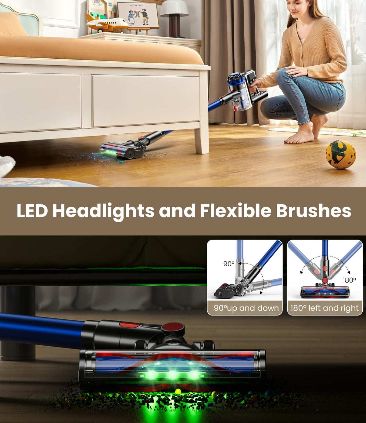 KARDV Cordless Vacuum Cleaner, 500W/40Kpa Vacuum Cleaners for Home, 60Mins Stick Vacuum with LED Display, Anti-Tangle Wireless Vacuum, 8 in 1 Lightweight Vacuum for Hard Floors Carpet Pet Hair