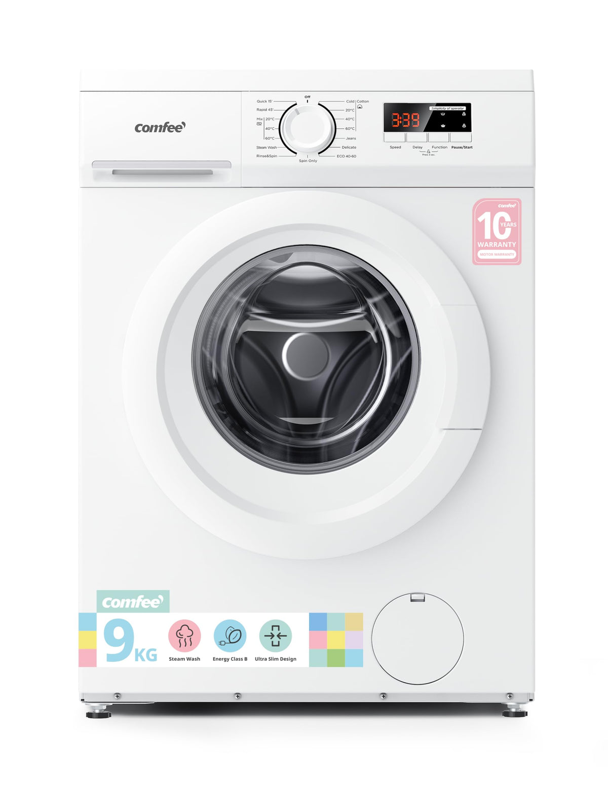 COMFEE' 9kg Washing Machine Energy Class A 1400rpm BLDC Motor Slim White