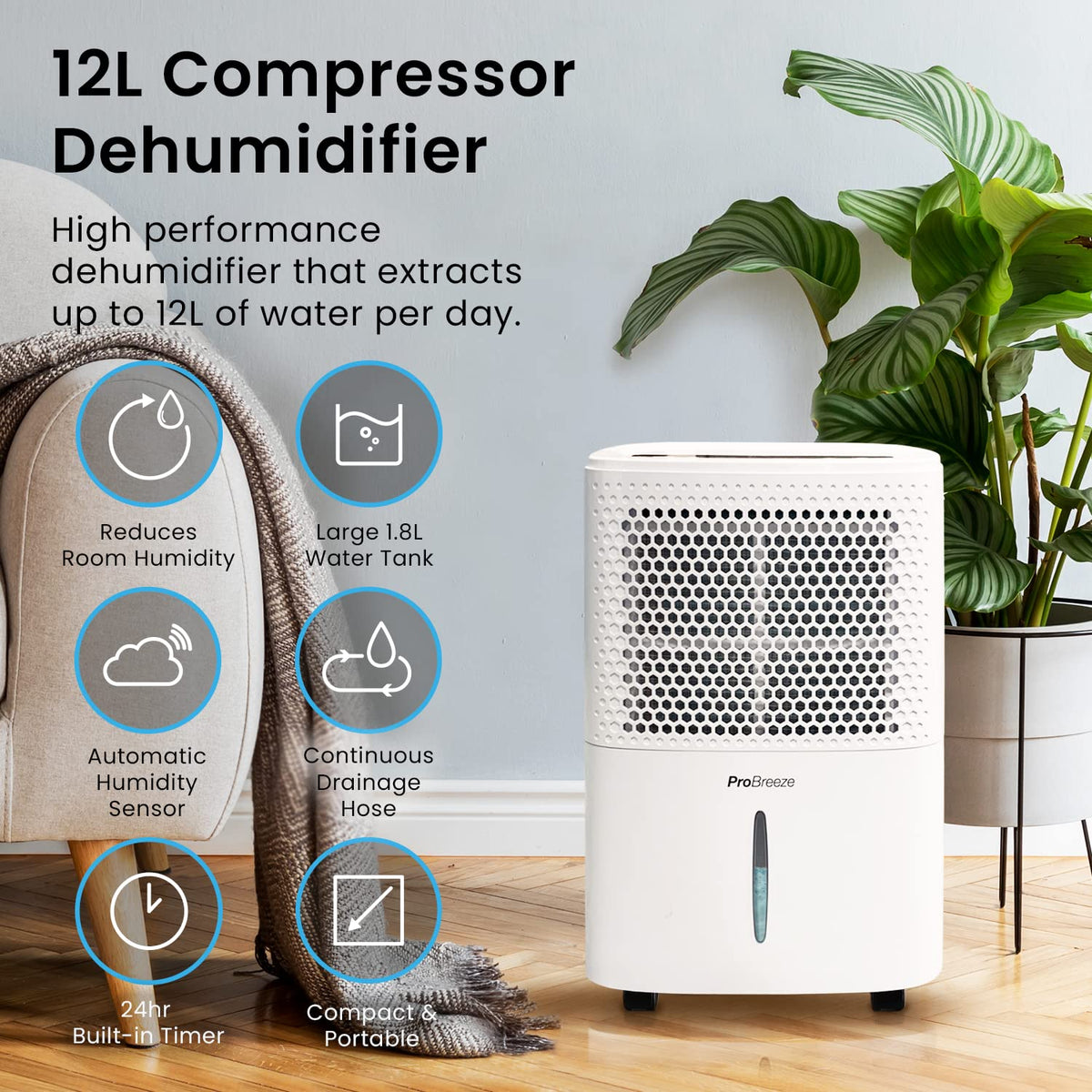Pro Breeze 12L/Day Dehumidifier