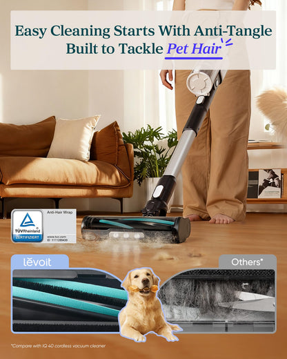 Levoit Cordless Vacuum Cleaner, Anti-Tangle for Pet Hair, Up to 50 Minutes